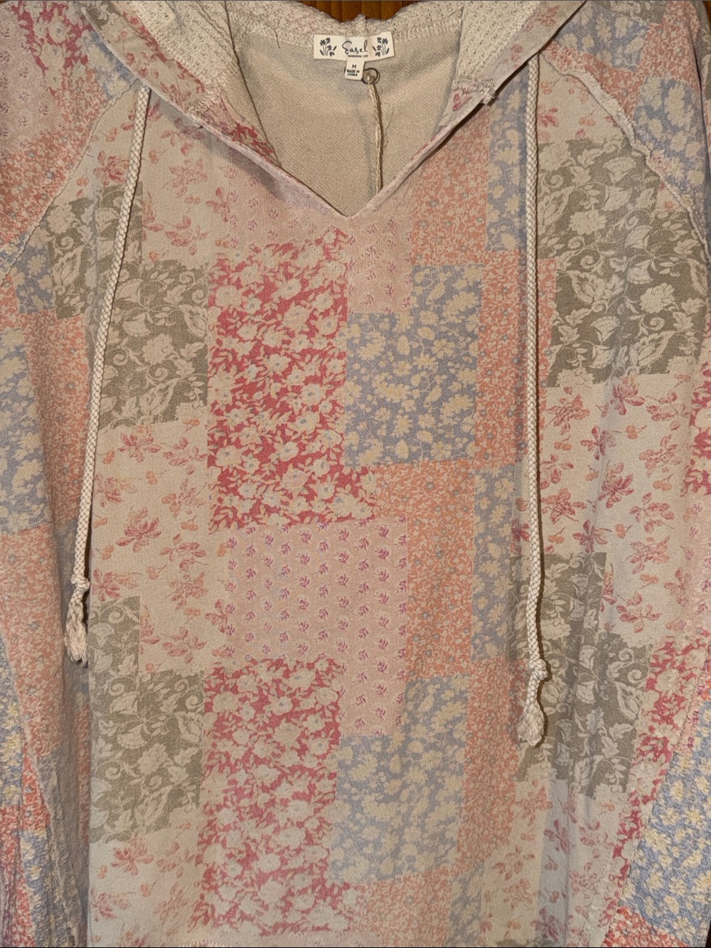 Patchwork Floral Hoodie Top - Pastel Pink Mix - Picture 8 of 10